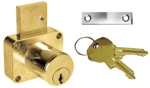 Cabinet Locks | National 7/8″ Pin Tumbler Drawer Lock – Keyed Alike #915 (Satin Brass) Cabinet Hardware Cabinet Locks