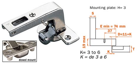 Concealed European Hinges | 110° Blind Corner Overlay Hinge – EACH (Self-Closing, Doweled) Cabinet Hardware Concealed European Hinges