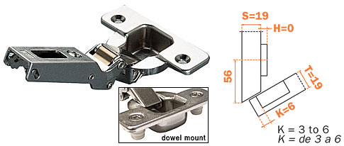 Concealed European Hinges | -30° Negative Angle Hinge – EACH (Self-Closing, Doweled) Cabinet Hardware Concealed European Hinges