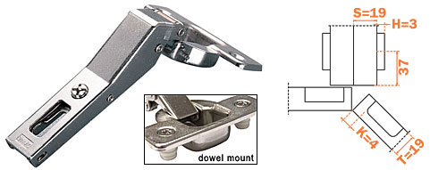 Concealed European Hinges | +45° Corner Hinge – EACH (Self-Closing, Doweled) Cabinet Hardware Concealed European Hinges