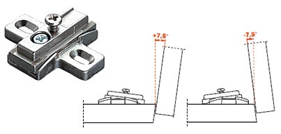 Concealed European Hinges | (+/-)7.5° Angled Mounting Plate – EACH (Slide-on, Screw-in, Die-Cast) Cabinet Hardware Concealed European Hinges