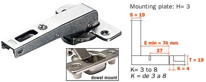 Concealed European Hinges | 94° Blind Corner Inset Hinge – EACH (Self-Closing, Doweled) Cabinet Hardware Concealed European Hinges