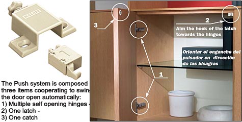 Concealed European Hinges | Mechanical Push Latch w/Adjustment – EACH (Beige) Cabinet Hardware Concealed European Hinges